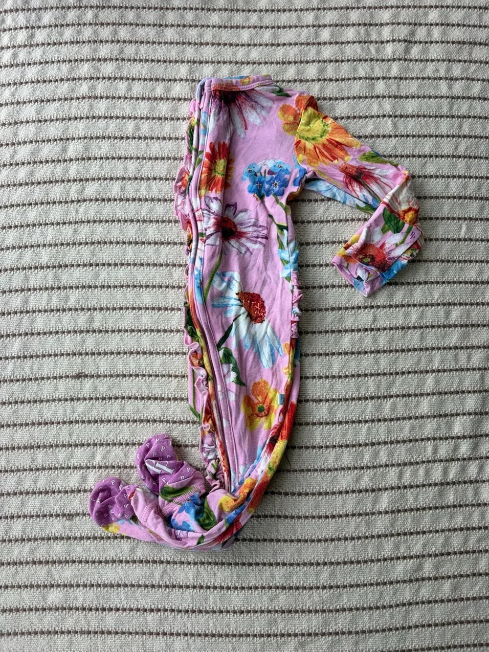 Posh Peanut Pink Floral Ruffle Zip Footed One-Piece